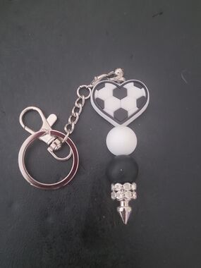 Handmade Soccer Heart Beaded Keychain
